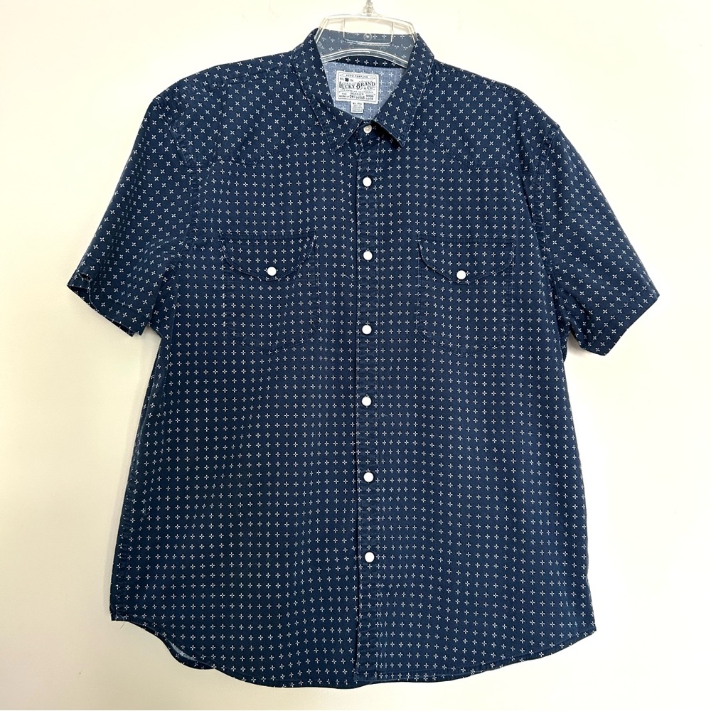 Lucky Brand Men’s Blue Casual Button Down Short Sleeve Shirt Lightweight Cotton
